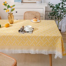 파라다이소 PDS홈데코 북유럽 스타일 짜임과 태슬 디자인 식탁보, 옐로우, 1개, 90 x 90 cm
