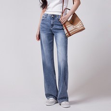Lemon Soul 女款漂亮鬆緊帶寬版牛仔褲