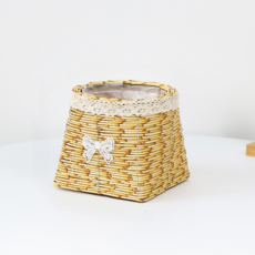 微笑緞帶藤編方形花盆套, 自然色, 1個