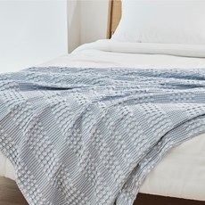 HANSSEM 竹纖維鬆餅格紋涼被, 藍色