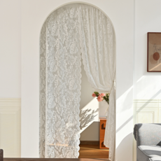 Mimisole 葉子蕾絲遮蔽門簾 穿桿式窗簾, 白色