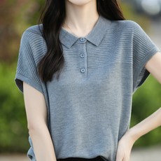 Rich Unni 女款翻領夏季短袖針織毛衣