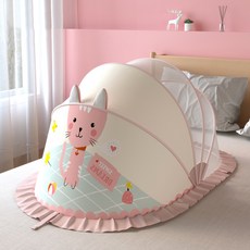 코윈커머스 프리미엄 캐릭터 원터치 유아 모기장, 고양이 핑크