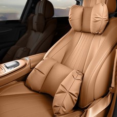 GMZ MOTORS 穩固車用皮革打孔布料頸枕 + 腰枕套組, 鞍棕色, 1套