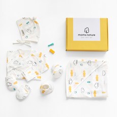 moms nature 孩童純棉衣物用品禮盒組 長袖肚衣+包巾+頭帶+手套+腳套