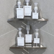 Everyweek 免鑽孔 黏貼式 304不鏽鋼 霧面 轉角置物架, 2個, 銀色