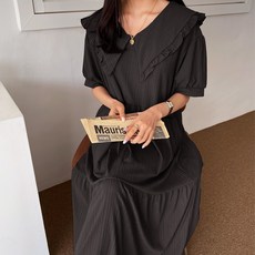 BORIMOM 大尺碼荷葉領短袖孕婦連身裙 G324