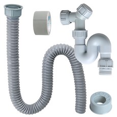 YNET 水槽軟管 100cm + L型排水管套組, 灰色, 1套