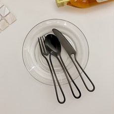 메인홈 비엔토 커트러리 양식 카페 디저트 스푼 + 포크 + 나이프 2세트, 블랙