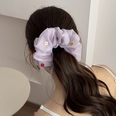 비비뮤아 컬러 꽃자수 쉬폰 헤어 곱창끈 HR1479