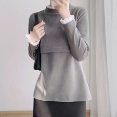 孕婦蕾絲領長袖上衣