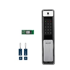 웰콤 블루투스 지문인식 푸시풀 손잡이 있음 도어락 WSP-2500B PLUS + 카드키 4p, 고객직접설치