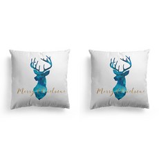 聖誕假日歐式風格藍色水彩感抱枕套 2入