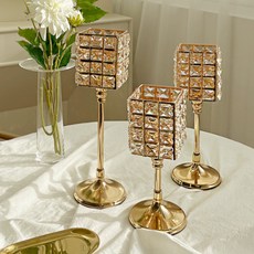 JINSIM DESIGN 亮晶金框小燭台 C 方形燭台 S+M+L 套組, 混色