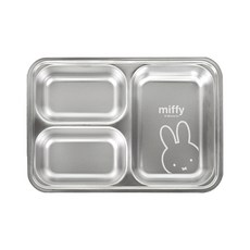 kitchen U 不鏽鋼深3格分隔餐盤, 單品, 1個, 銀色(米菲兔款)