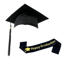 畢業派對 學士帽 + 肩帶 套組, 黑色, 1組