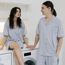 테라우드 커플용 프리징스파크 카라넥 반팔 파자마 상하의 세트
