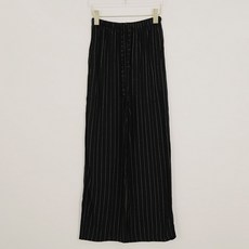 오키진 여성용 통기성 카시 린넨 스트라이프 패턴 밴딩 와이드 팬츠