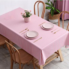 JSMOM 格子格紋防水桌布, 140 x 180 cm, 格紋粉紅色