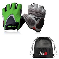 Nayastyle 自行車半指手套 2件組 + 專用收納袋組合 CYYP-45-4PU, 綠色(手套)