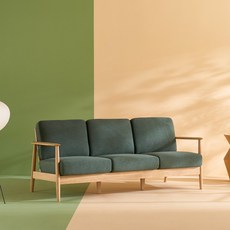 리바트 네오 뉴탐 패브릭 3인용 소파 방문설치, 내추럴(목대), 딥그린(패브릭)
