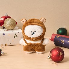 버터 곰돌이 모자 + 멜빵바지 세트, 브라운, 1세트