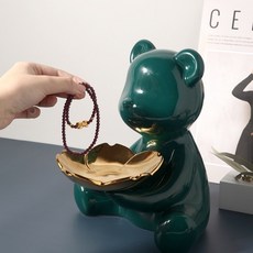 Frangonde 熊托盤室內客廳裝飾品可愛玄關裝飾娃娃配件, 綠色