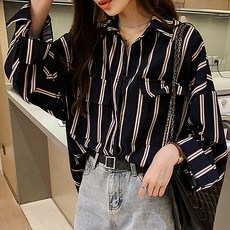 Dubeom 女款修身長版條紋襯衫