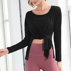 I LOVE FIT 女性不對稱短版扭結瑜伽T恤