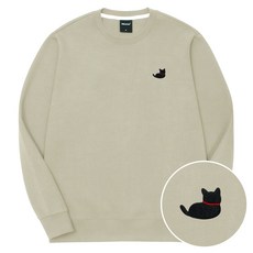 okstar 男女通用 黑色貓咪刺繡 特殊雙面布料 大學T 3SSP012