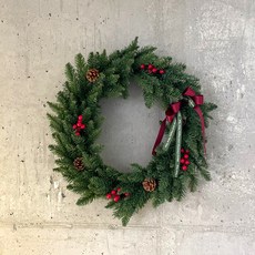 MORIANN 聖誕紅莓松果花環+絲帶組, 混色/花環(直徑40cm)