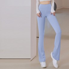 Malltoday 女士舞蹈女神高腰芭蕾瑜珈喇叭褲, 34 灰湖藍