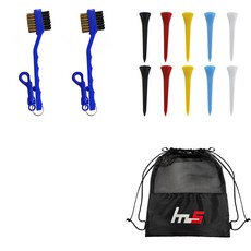 NAYA STYLE 高爾夫球桿頭清潔劑藍色2p+塑料高爾夫標準T恤隨機送10p+小袋套組GFYP-32-2 167-2PU, 混色