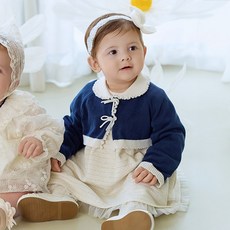 ETTOI 女童Camille針織撞色CDG洋裝+開襟衫套組