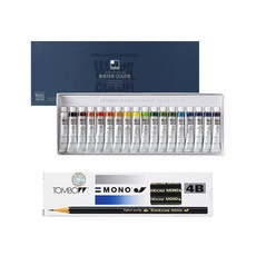 신한화구 수채 물감 7.5ml + 톰보 모노J 4B 1타 세트, 18색