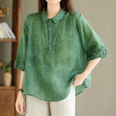 엘쏘 여성용 컬러라인 카라넥 7부 소매 여름 블라우스