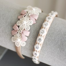 Littlegirsl 漸變淡雅 + 閃亮蕾絲花朵髮帶 2件組