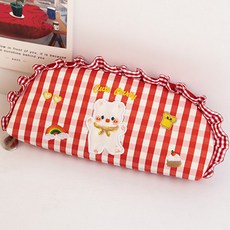 熊耳朵格紋蕾絲圓形刺繡化妝包