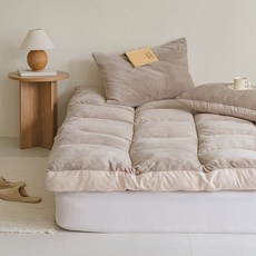 pogeun. 可整件水洗超細纖維雙面四季床上墊, 摩卡米色