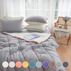 可水洗雙面素色衍縫薄被, 深灰色