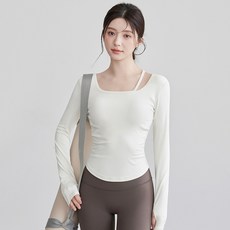 씨오브비 여성용 스트랩 스퀘어넥 슬림핏 핑거홀 내장패드 탑