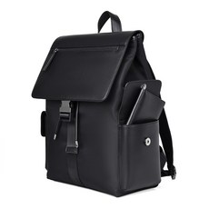 皮革牛津分層後背包, 黑色