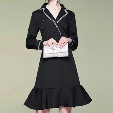 PAPERMENTS 女款大尺碼V領連身喇叭裙, 黑色