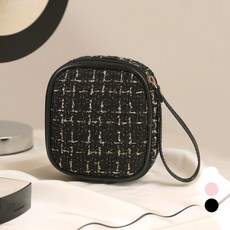 Elsso 女士斜紋軟呢多用途方形拉鍊化妝品衛生棉附手提帶收納包