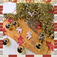 摩達客 聖誕裝飾配件包 木質彩繪紅白麋鹿金系 2m 聖誕樹裝飾