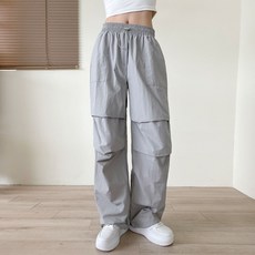 플랜데이 여성용 바스락 무릎 주름 스트링 와이드 조거 팬츠