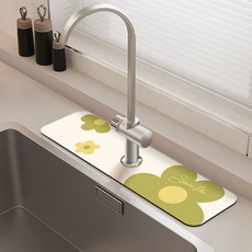 Daysoy 硅藻土浴室廚房基本款水龍頭墊 38 x 13.8 cm, 03 甜心綠, 1個