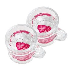 수국 손잡이 압화 소주잔 B형, 레드, 2개