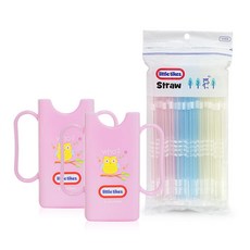 little tikes 迷你雙手把飲料架 2入 +吸管60入, 粉色(飲料架+飲料架+吸管)+藍色(吸管)+黃色(吸管), 1組