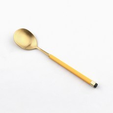 Bogen 兒童方形雙色餐具湯匙, 1個, 金色 + 黃色, 單品